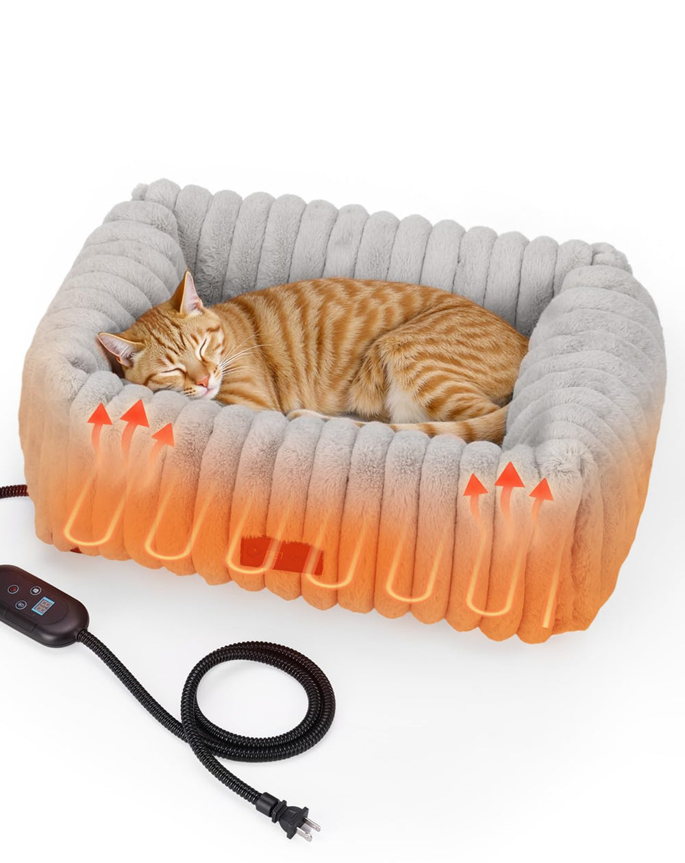 PETEMPO heated cat bed indoor closeup reveals plush fabric for gentle warmth and comfort.