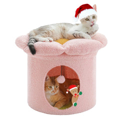PETEPELA cat bed flower perch pink offers a cozy resting spot with window view.