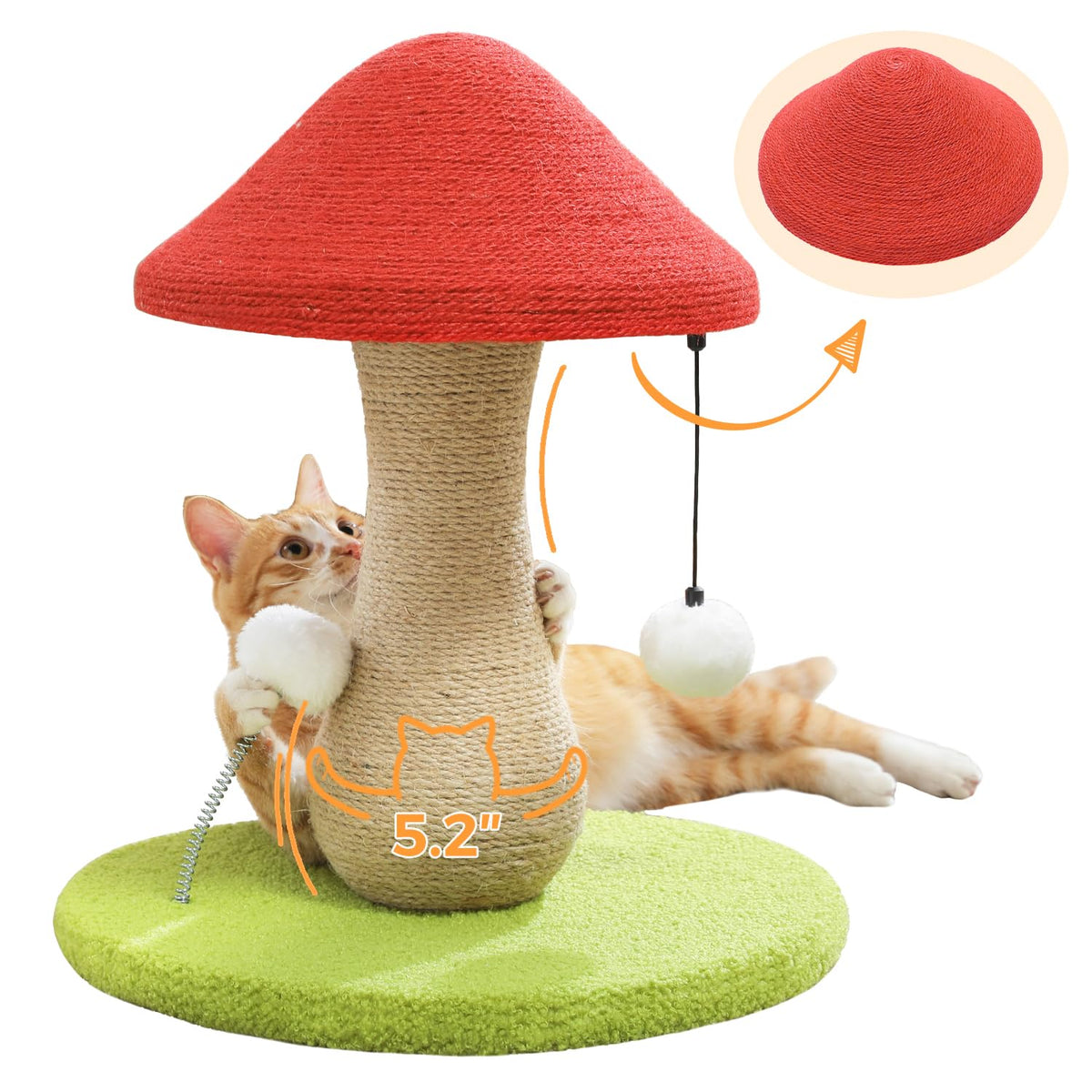 PETEPELA mushroom-cat-scratching-post-assembly: sturdy base supports energetic indoor cats during scratches.