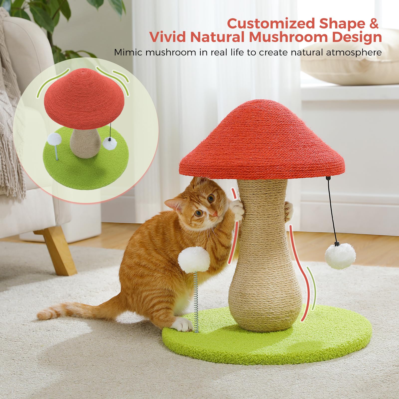 PETEPELA mushroom-cat-post-base: large base improves stability for confident scratching sessions.