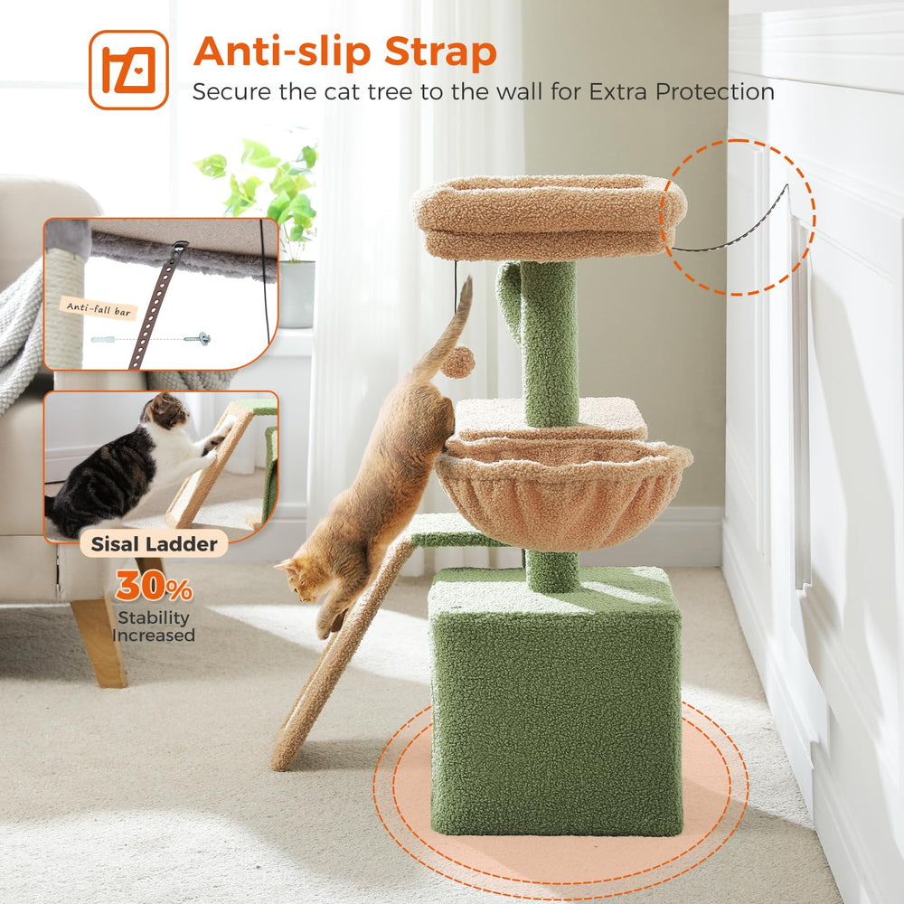 PETEPELA cactus cat tree fits small spaces with stylish design.