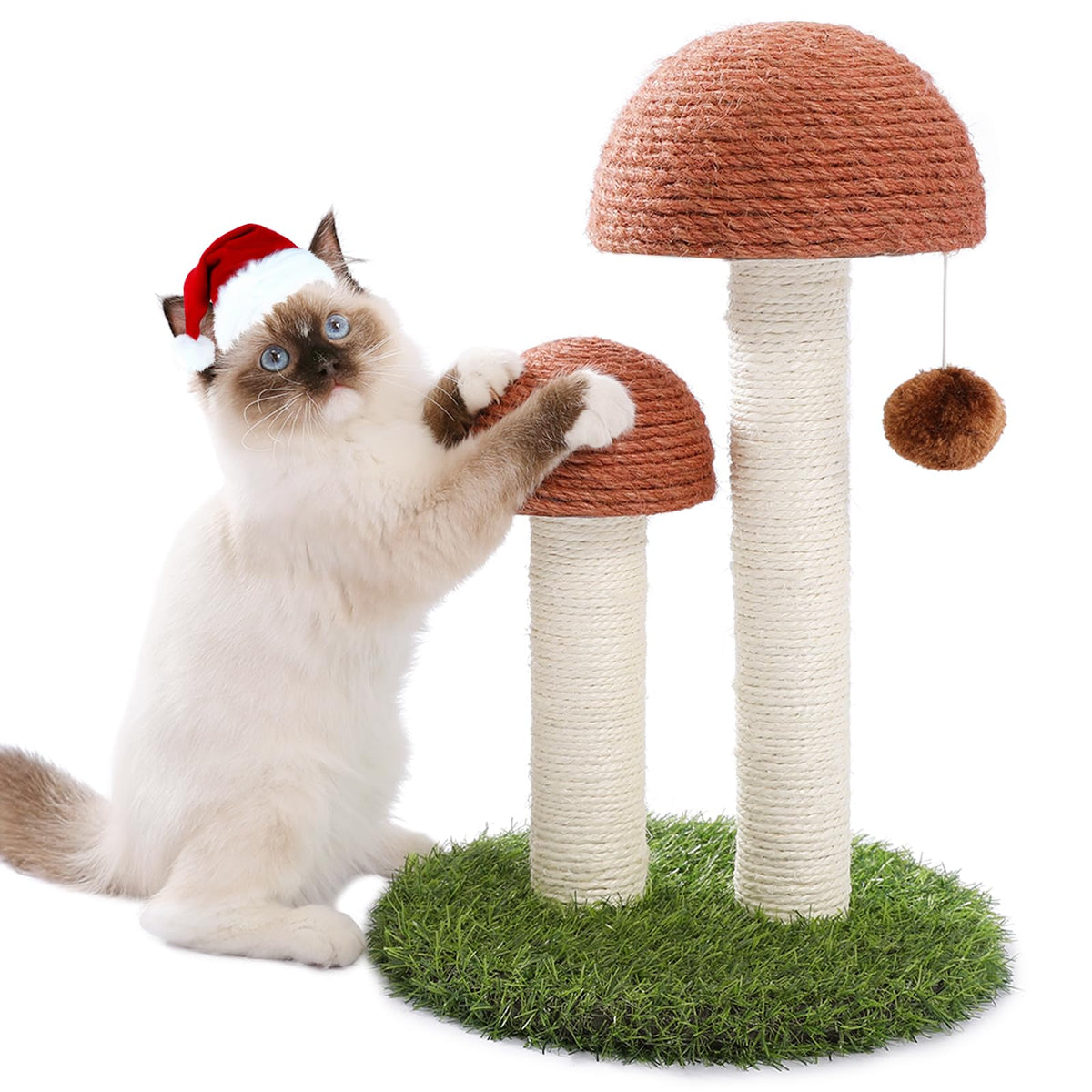 PETEPELA cat scratching post mushroom assembly with durable natural sisal for claw care