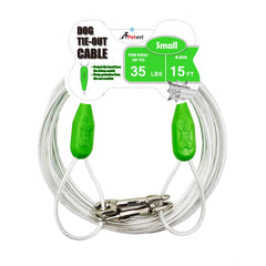 Petest 15ft reflective tie-out cable in use outdoors for secure small-dog freedom.