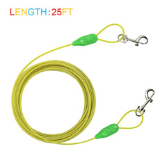 Petest 25ft tie-out cable attached to a post for reliable dog containment.