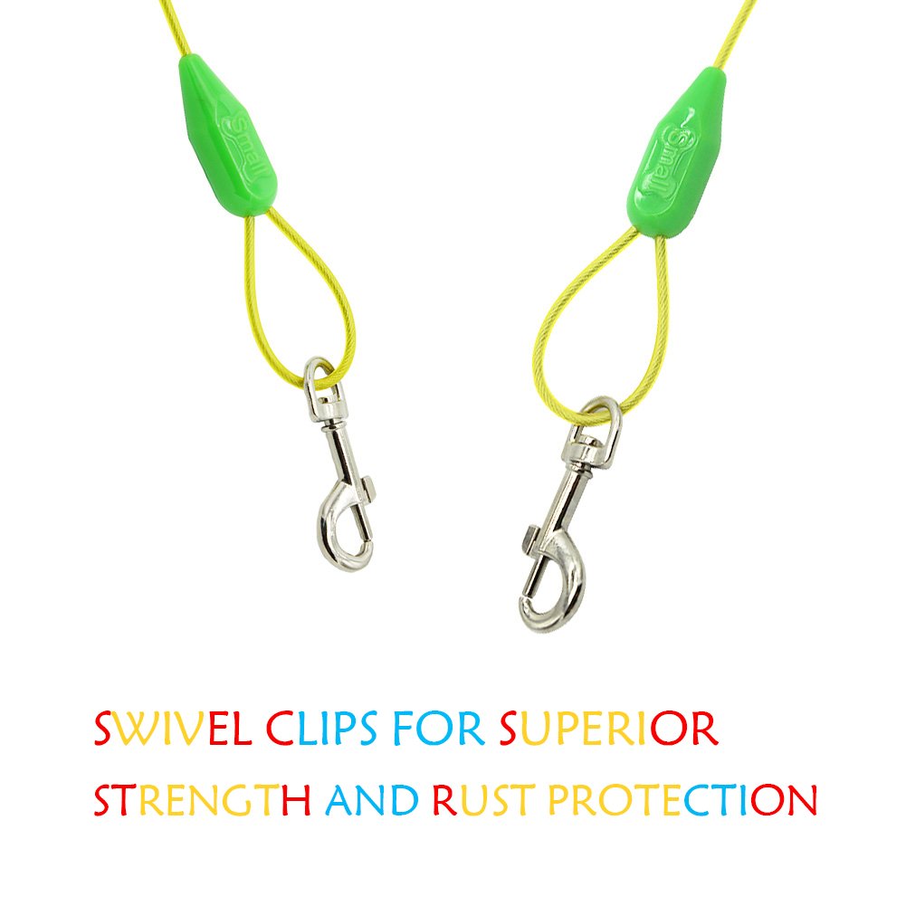 Petest vinyl-covered tie-out cable resists rain and rust for durability.