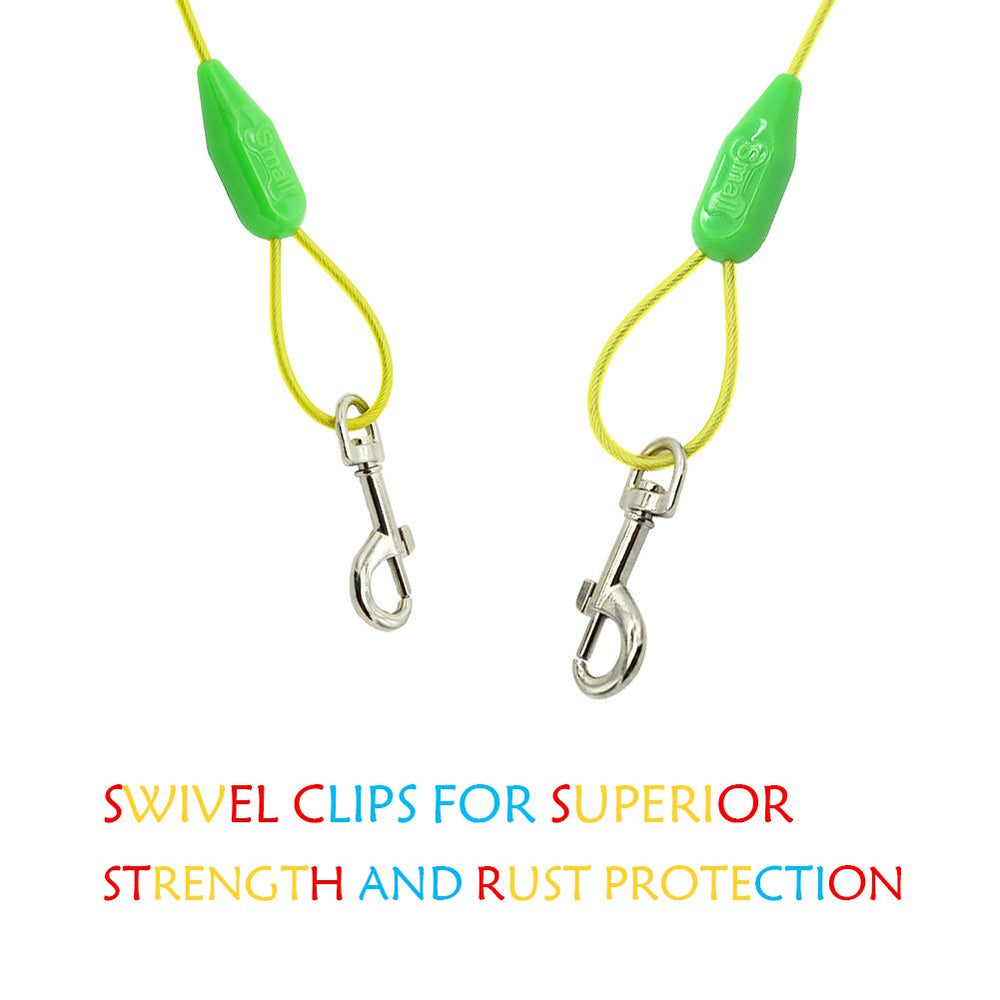 Petest vinyl-covered tie-out cable resists rain and rust for durability.