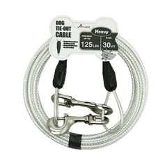 Petest 30ft reflective tie-out cable unrolled for spacious yard play.