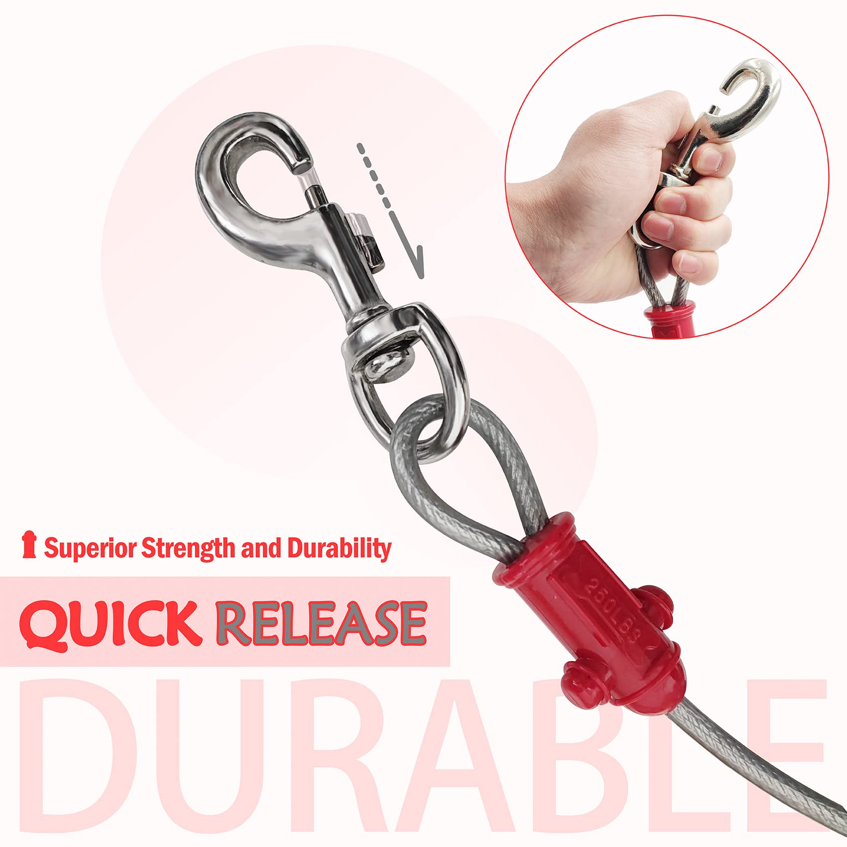 Petest 360-degree rotation prevents tangling while securely tethered outdoors