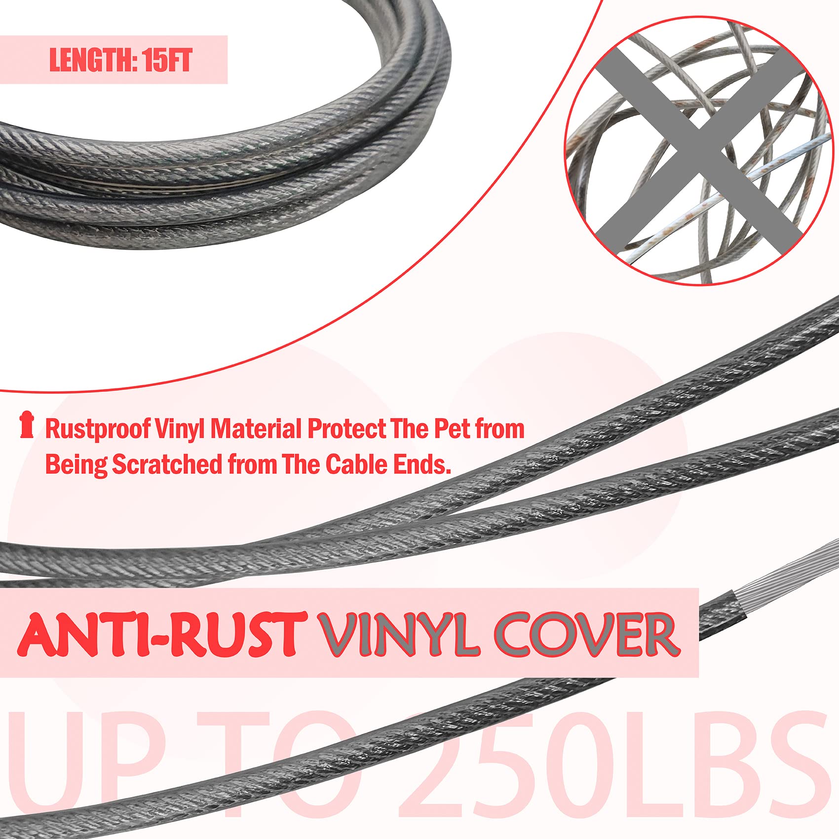 Petest steel cable and swivel clips deliver lasting strength