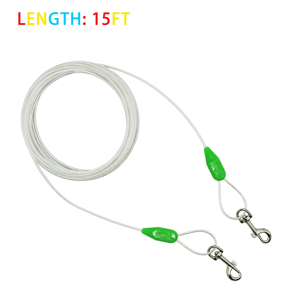 Petest steel cable with swivel clip demonstrates strong, tangle-free outdoor tethering.