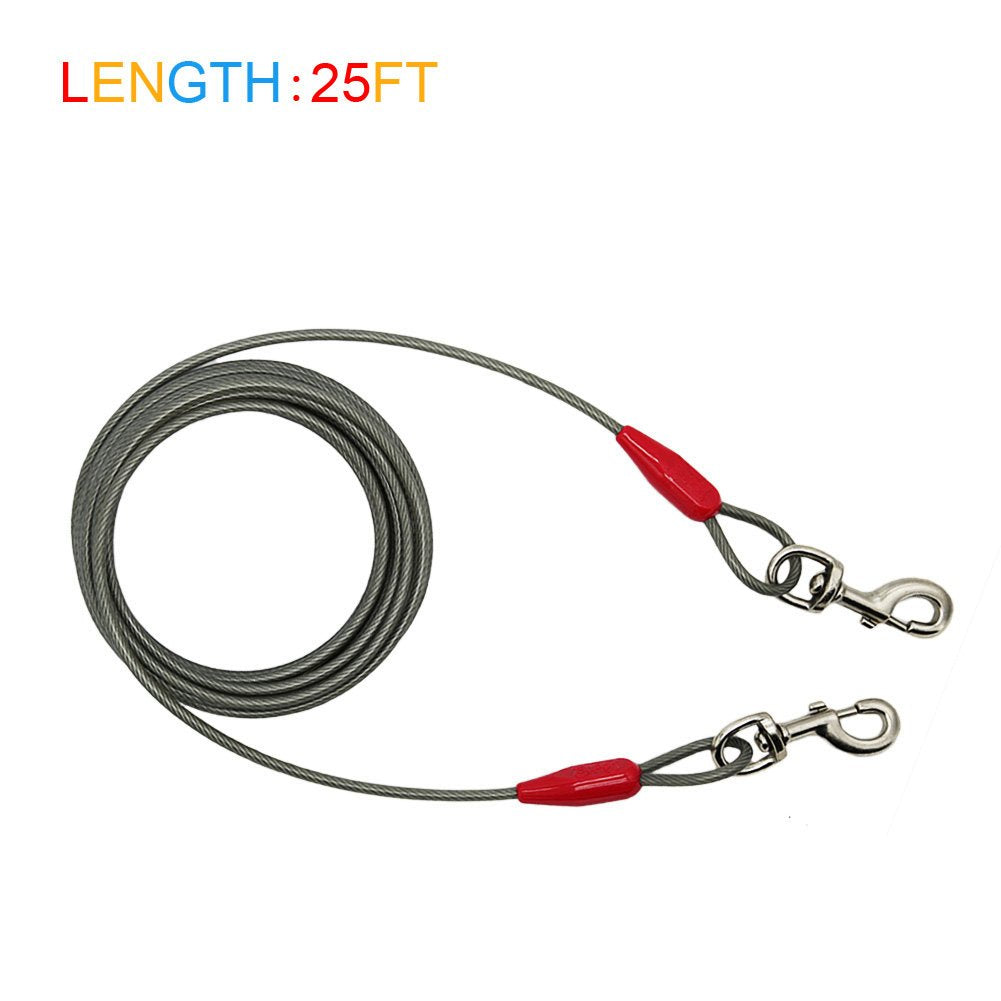 Petest steel cable with swivel clips for secure outdoor use.