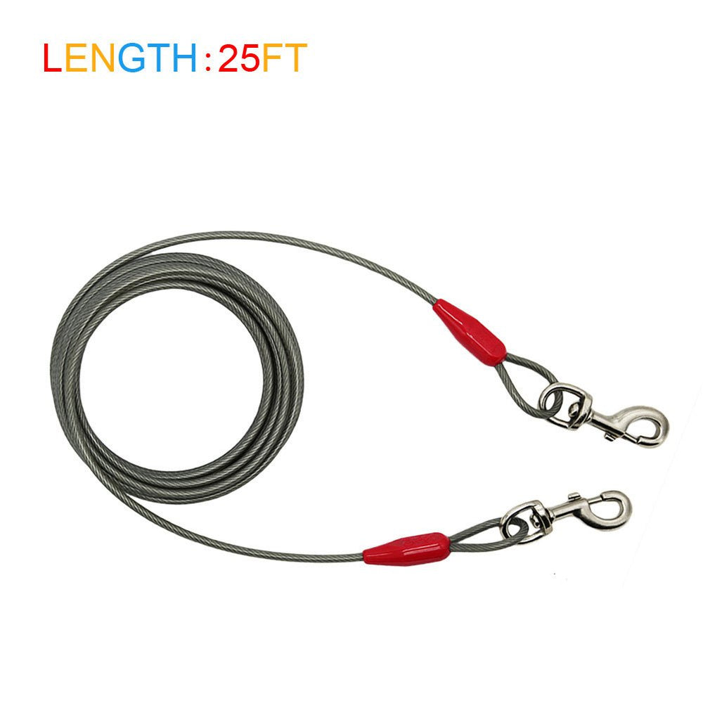 Petest steel cable with swivel clips for secure outdoor use.