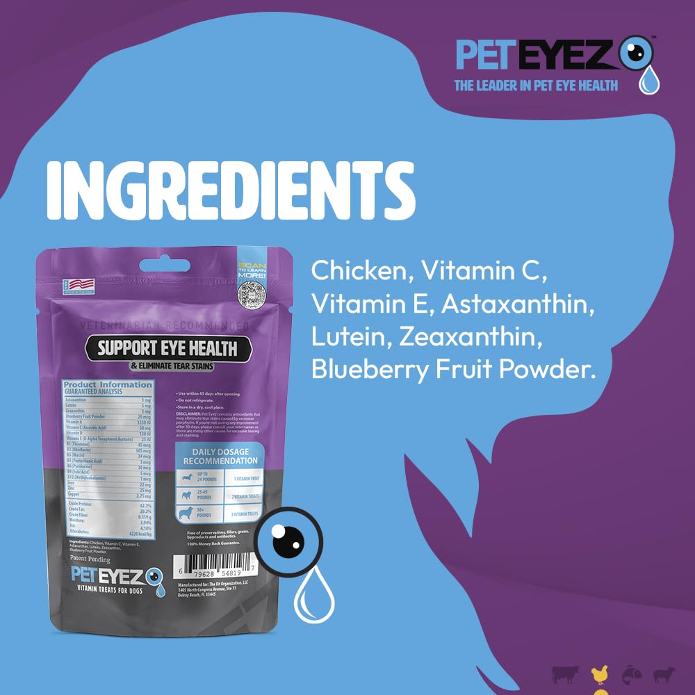 PetEyez natural dog treats ingredients list highlighting antioxidant-rich superfoods for daily nutrition