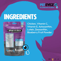 PetEyez natural dog treats ingredients list highlighting antioxidant-rich superfoods for daily nutrition