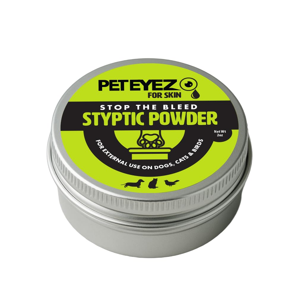 PetEyez styptic powder 2 oz in wide-mouth can for quick minor-bleed control during nail trims