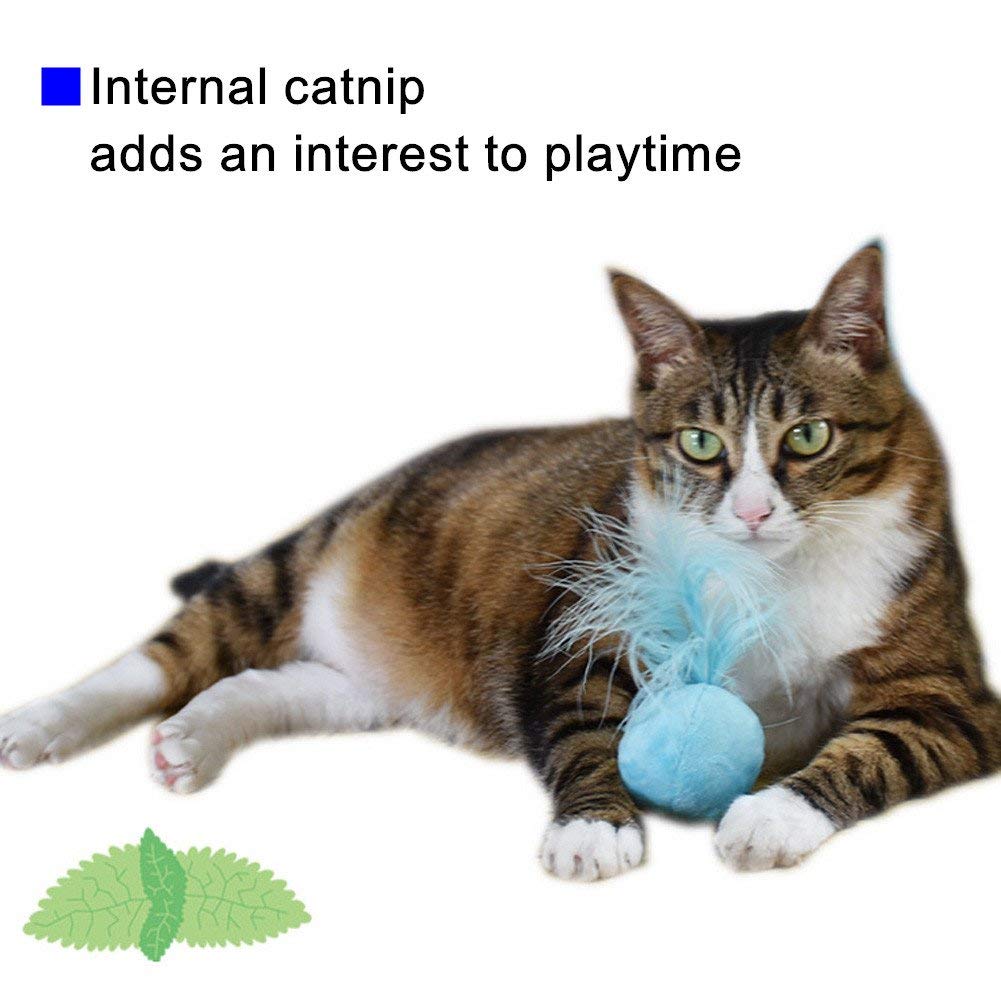 PETFAVORITES yellow cat toy ball with feather tail sparks interactive play.