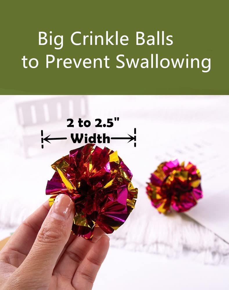 PETFAVORITES original Mylar crinkle balls packaging shows easy storage and rotation.