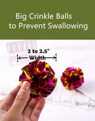 PETFAVORITES original Mylar crinkle balls packaging shows easy storage and rotation.