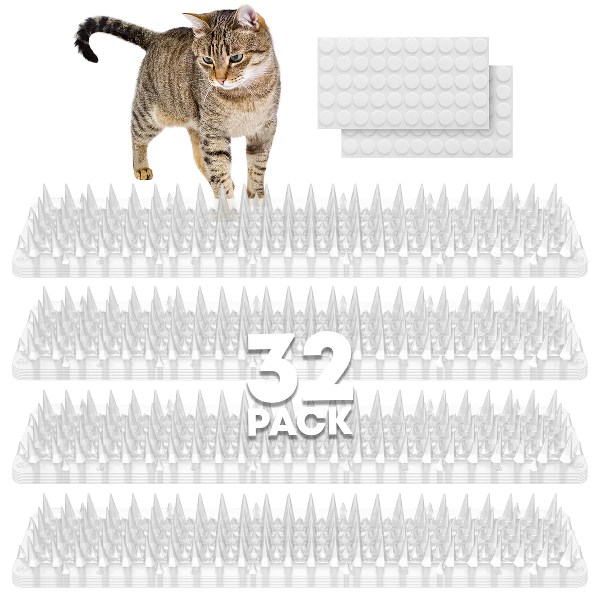Petfolio 32-pack scat mat—indoor-outdoor deterrent with 13.3x3.3-inch spikes.