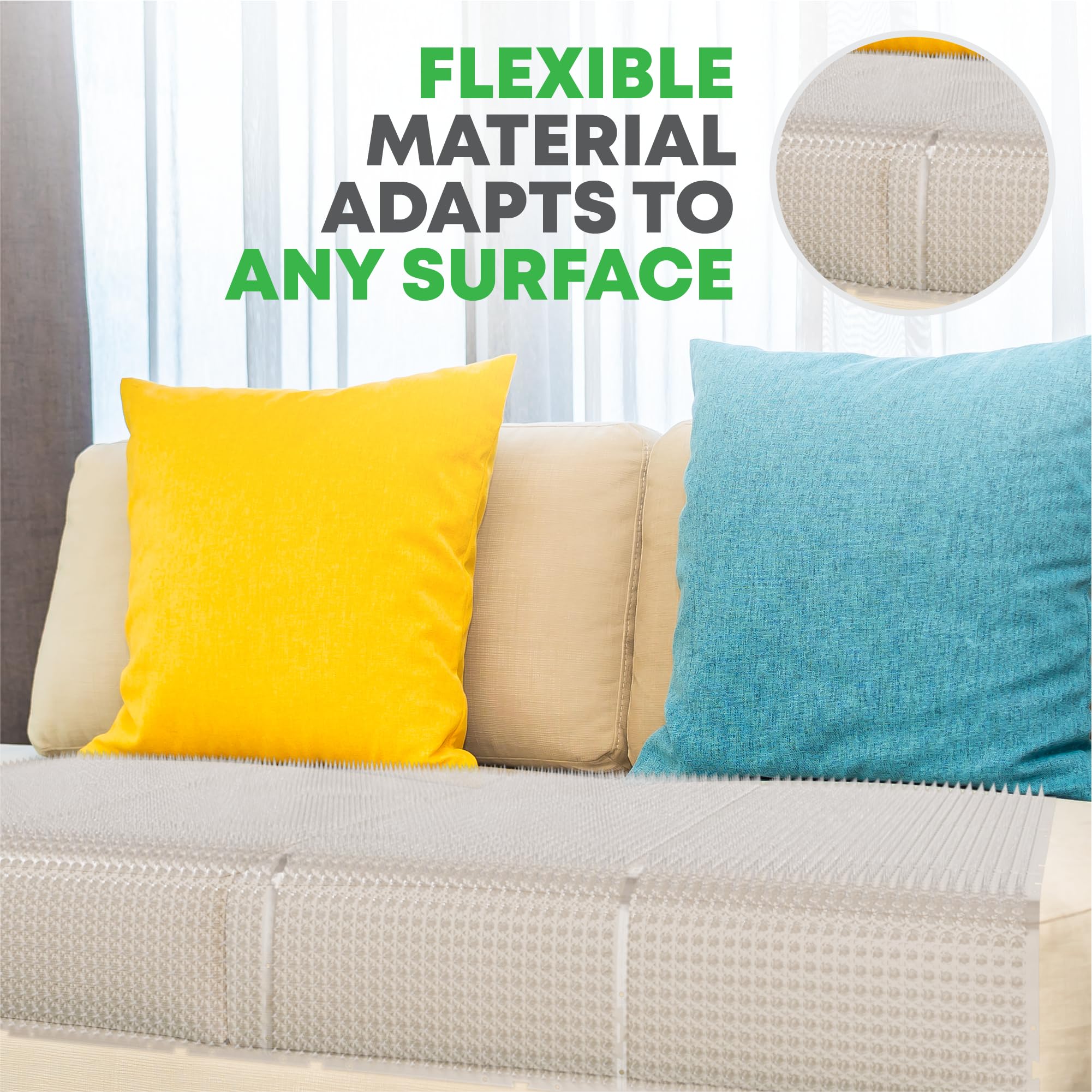 Petfolio cat deterrent mat spikes on sofa prevents lounging paws.