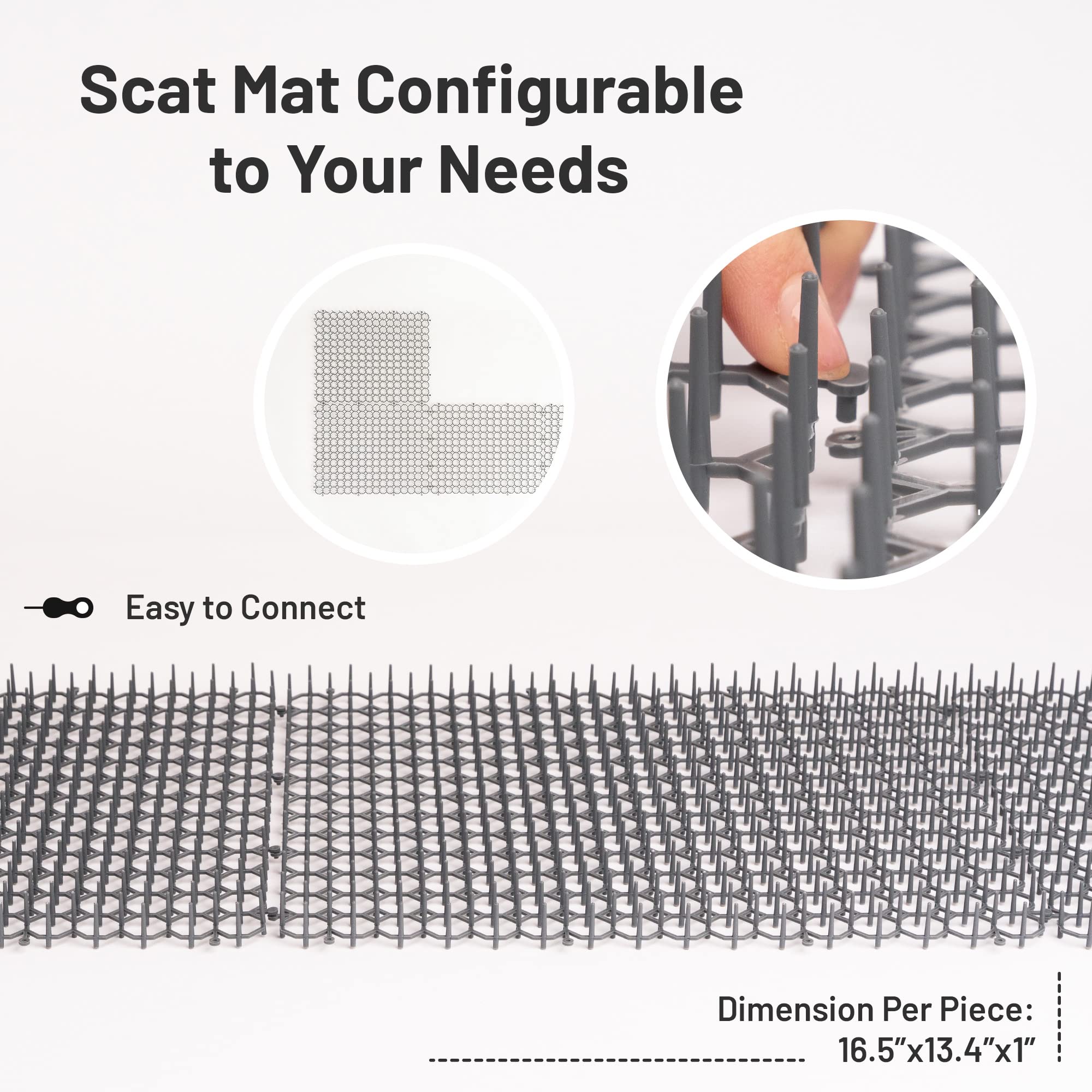 Petfolio cat scat mat closeup 1-inch spikes highlight humane indoor outdoor deterrent.