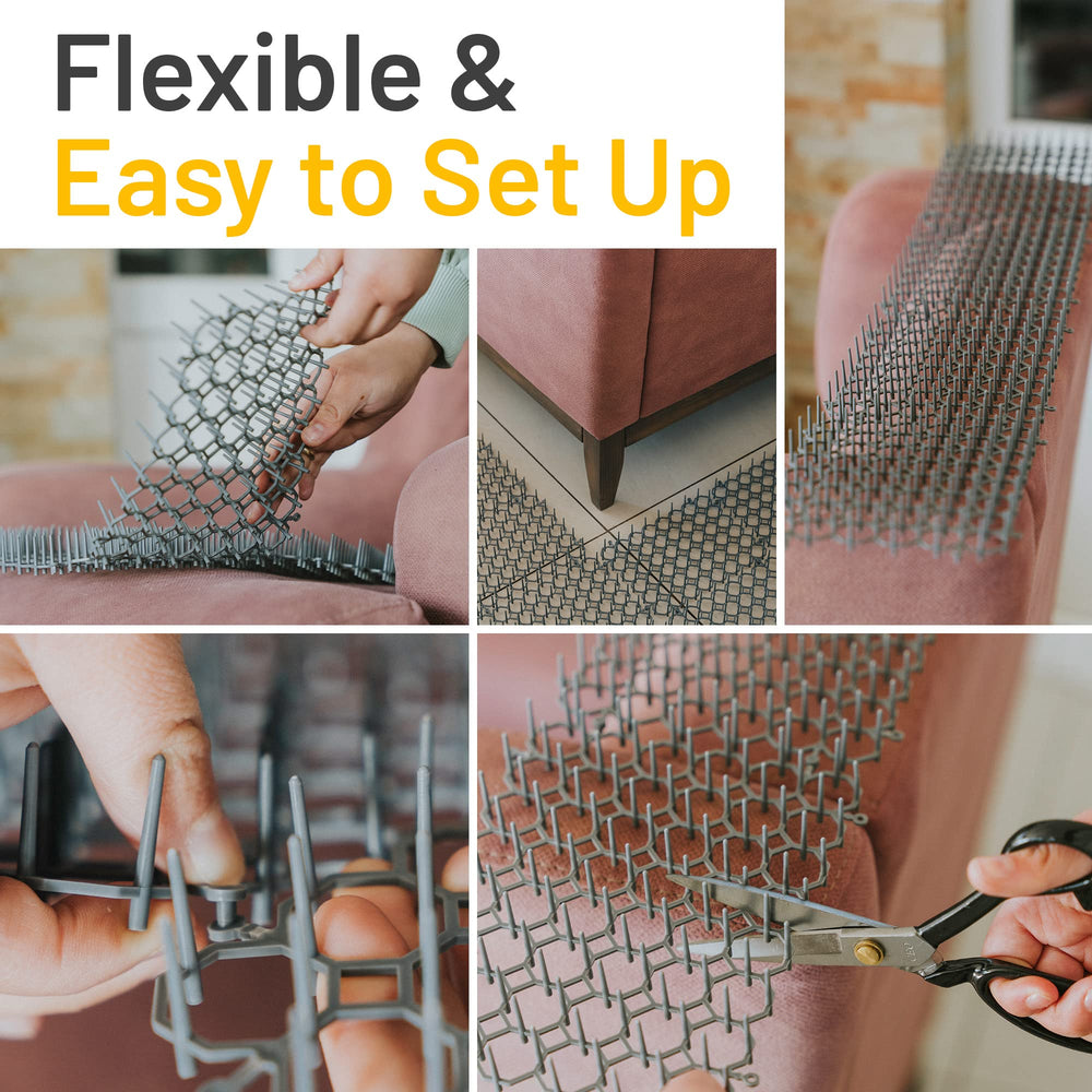 Petfolio scat mat on a couch deters pets from sitting.