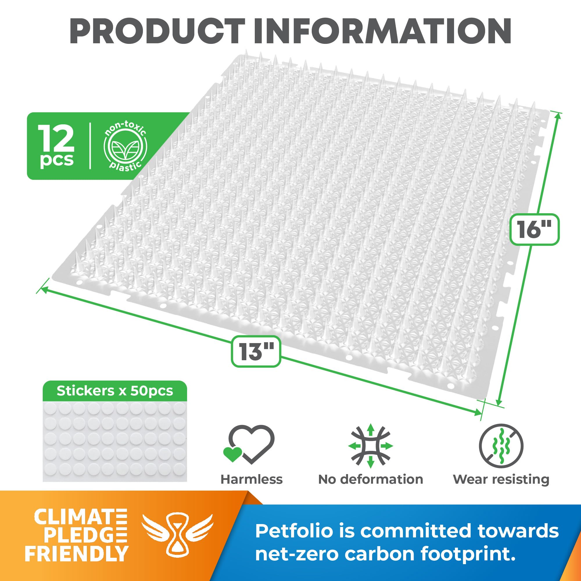 Petfolio scat mat spikes 16x13 inch indoors protects surfaces from pets.