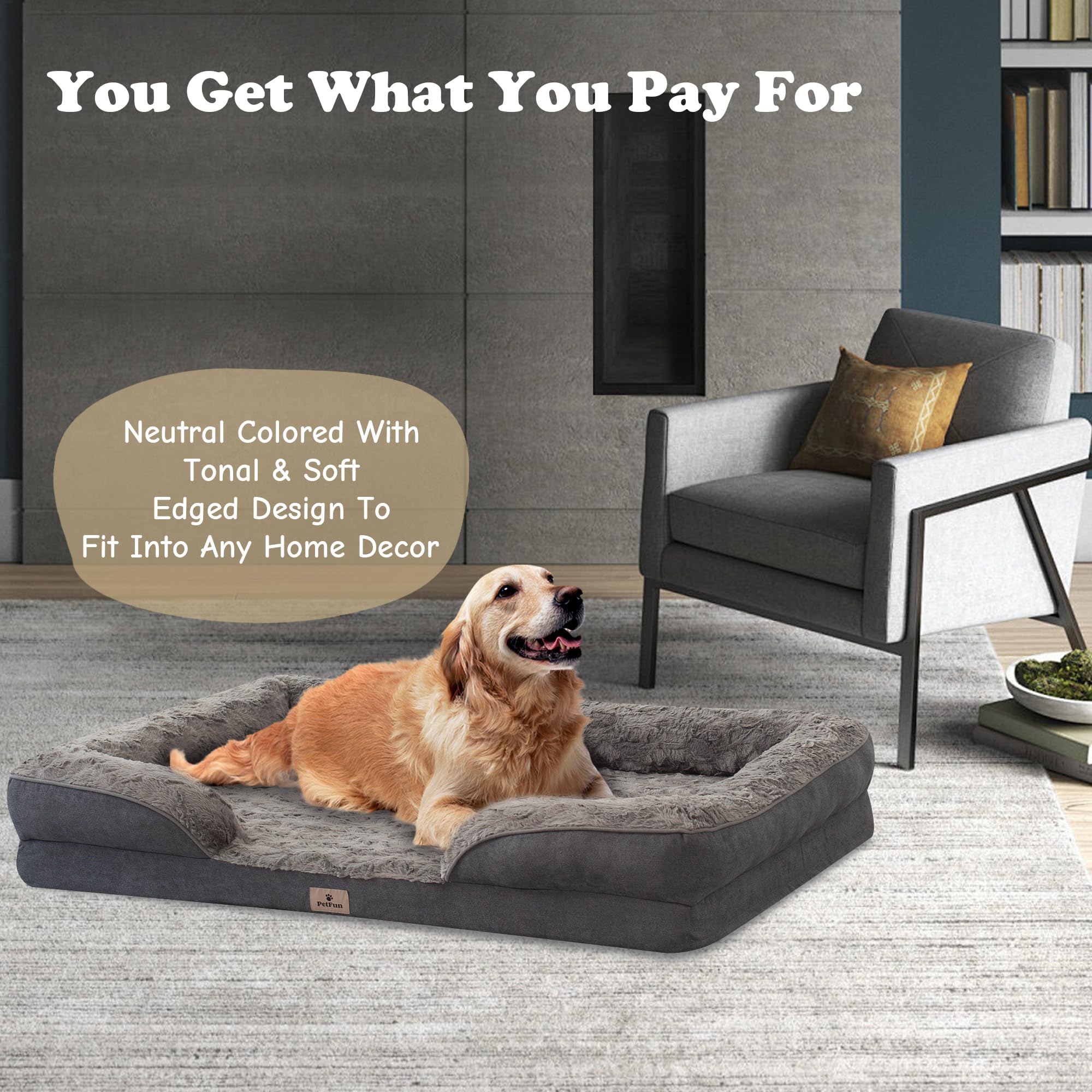 PetFun XL orthopedic bed washable cover closeup emphasizes easy cleaning and maintenance