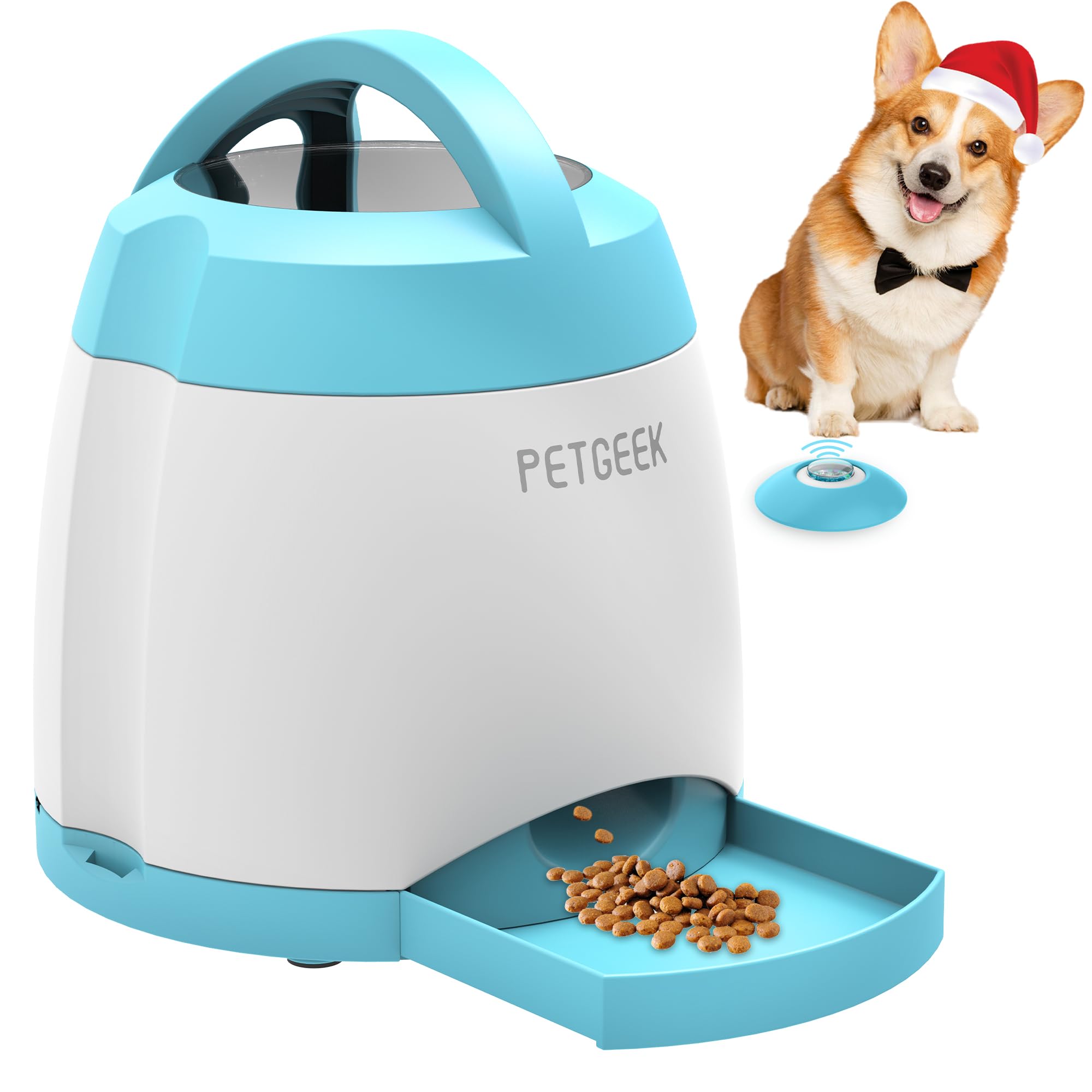 PETGEEK automatic dog treat dispenser front view for interactive training and mental stimulation.