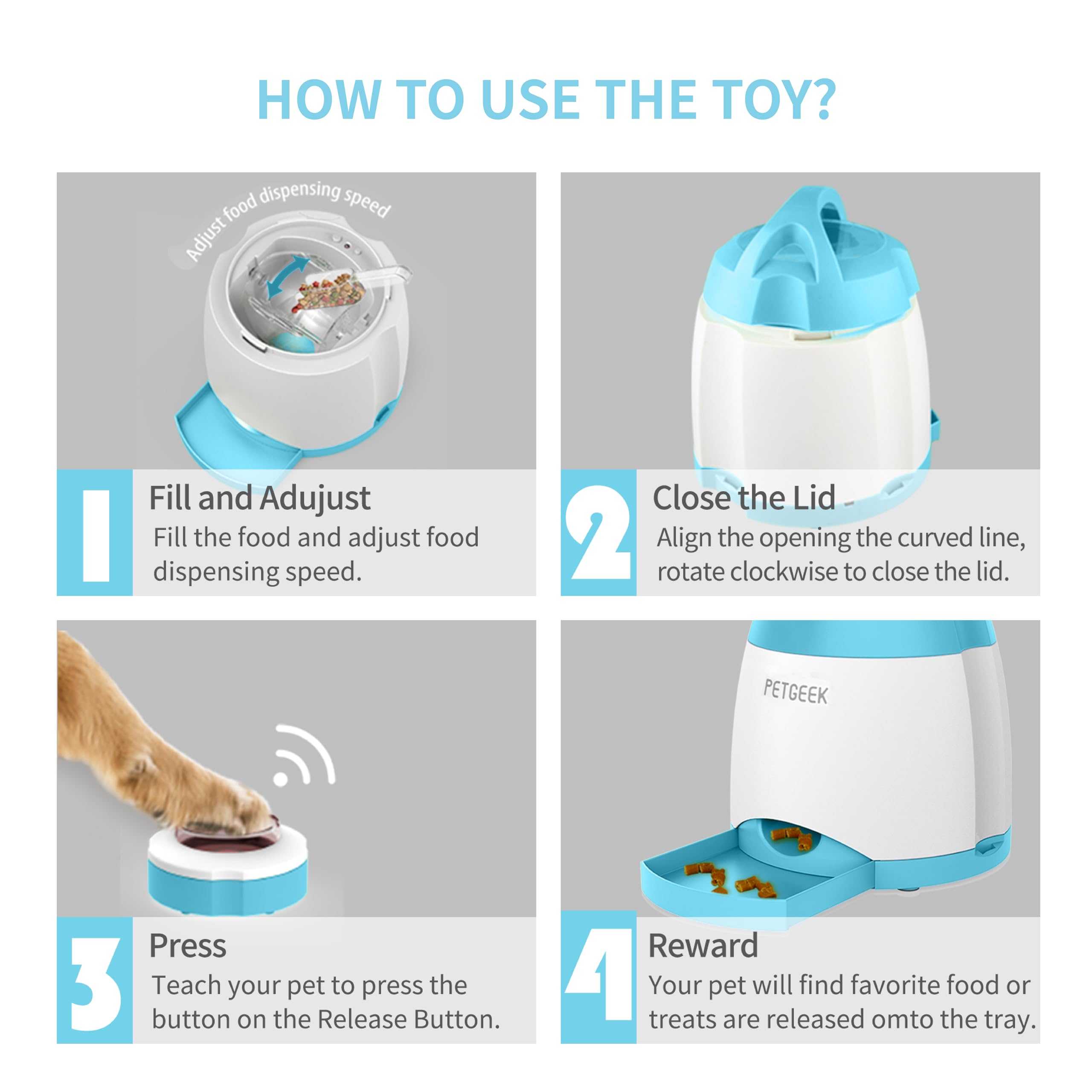 PETGEEK remote-control range indoors and outdoors illustrates playful training sessions.