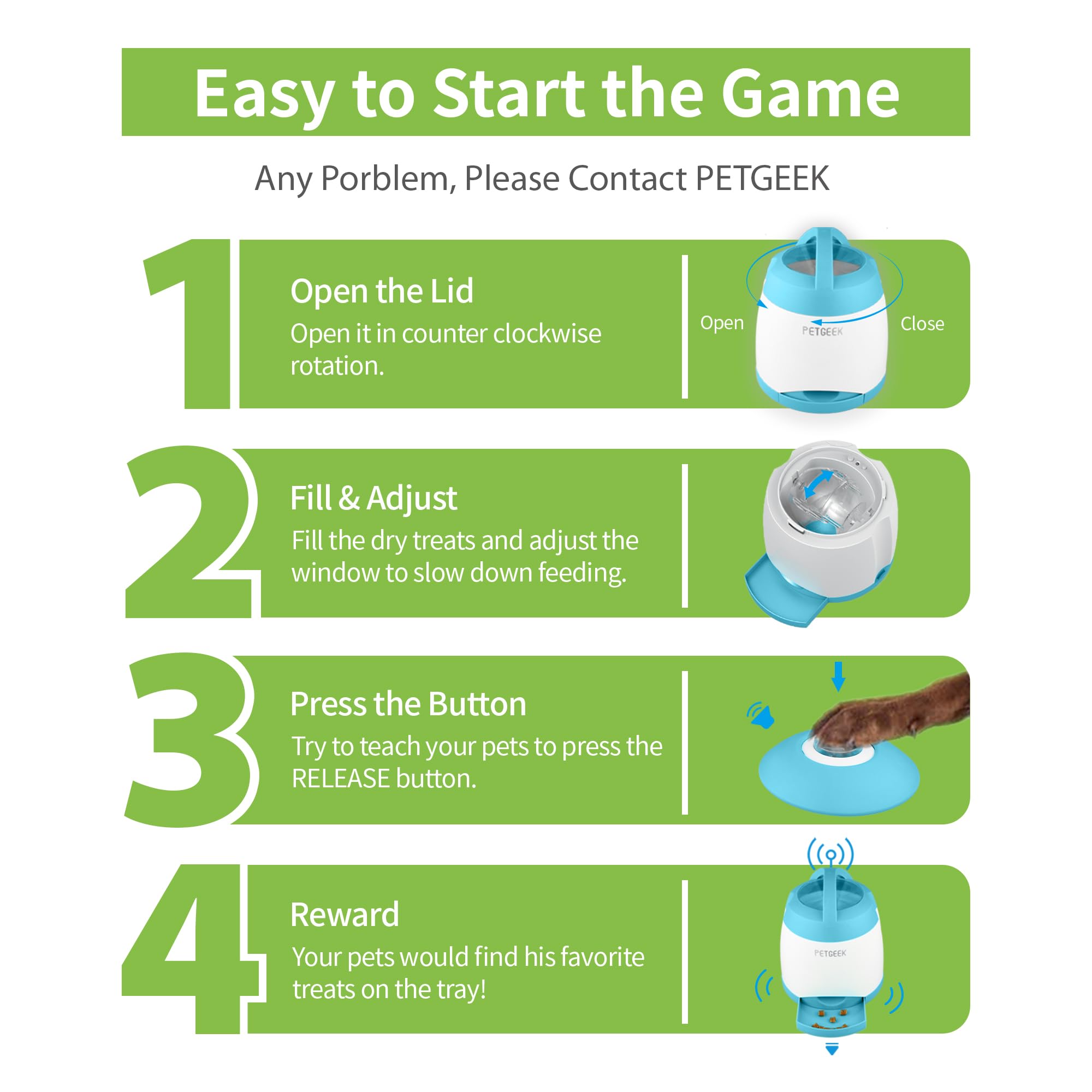 PETGEEK dog feeder with remote control in action for long-range rewards.