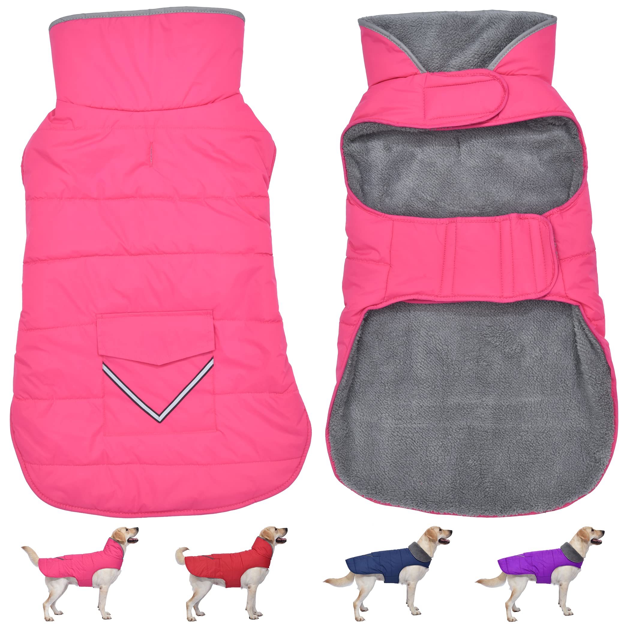 Petglad dog coat waterproof pocket reflective pink XL keeps items safe during chilly walks.