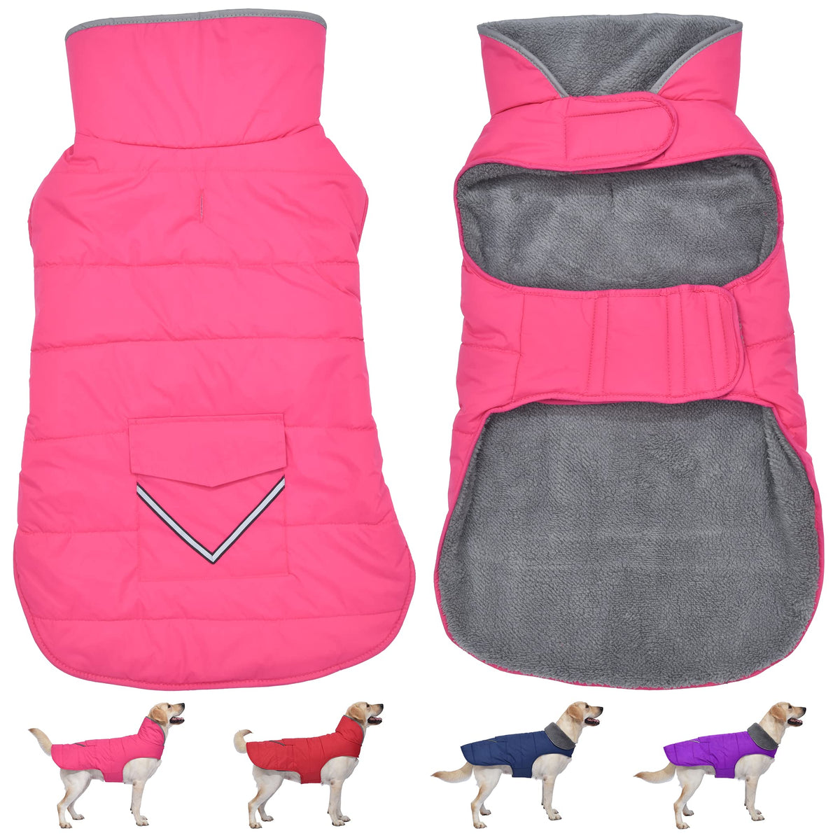 Petglad dog coat waterproof pocket reflective pink XL keeps items safe during chilly walks.