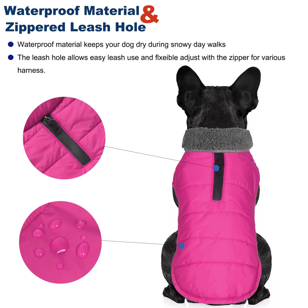 Petglad fleece-lined pink coat offers warm, cozy feel during cold outings.