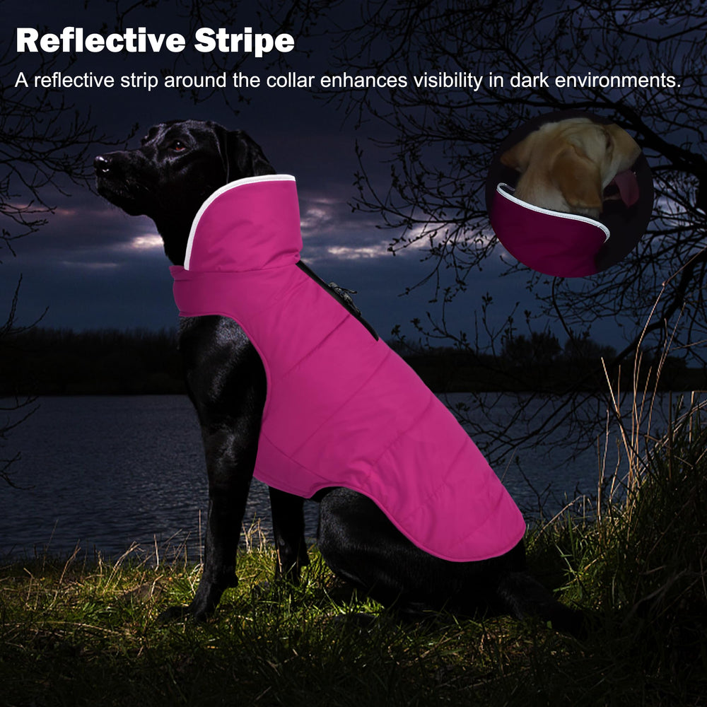 Petglad pink coat harness hole enables leash use without removing garment.