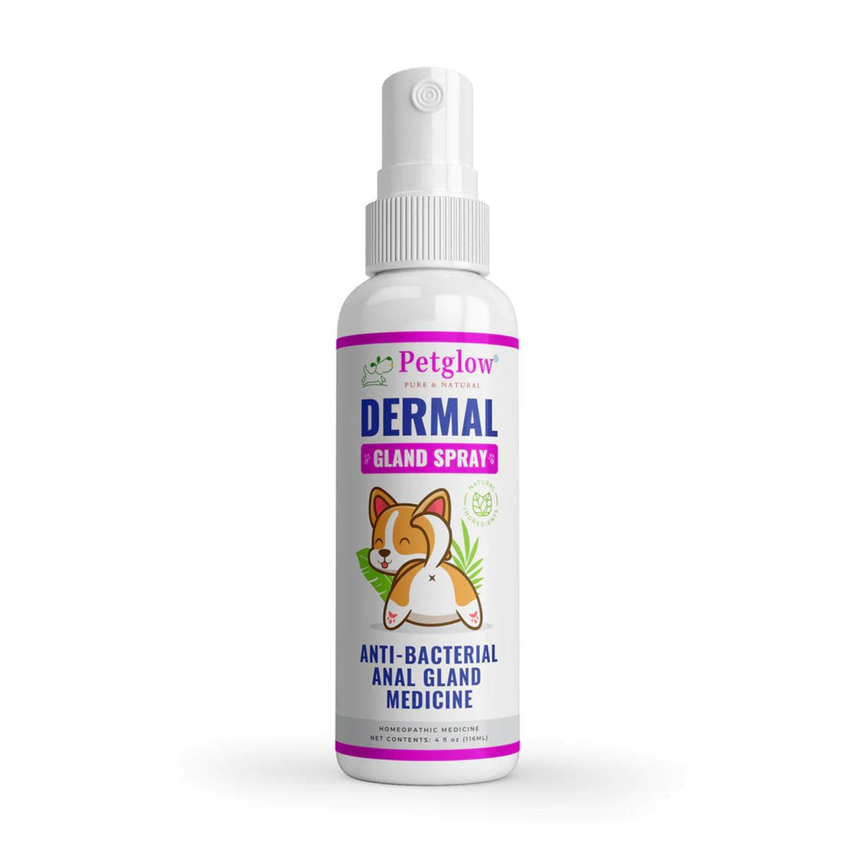 Petglow anal gland spray bottle for simple application and comfort.