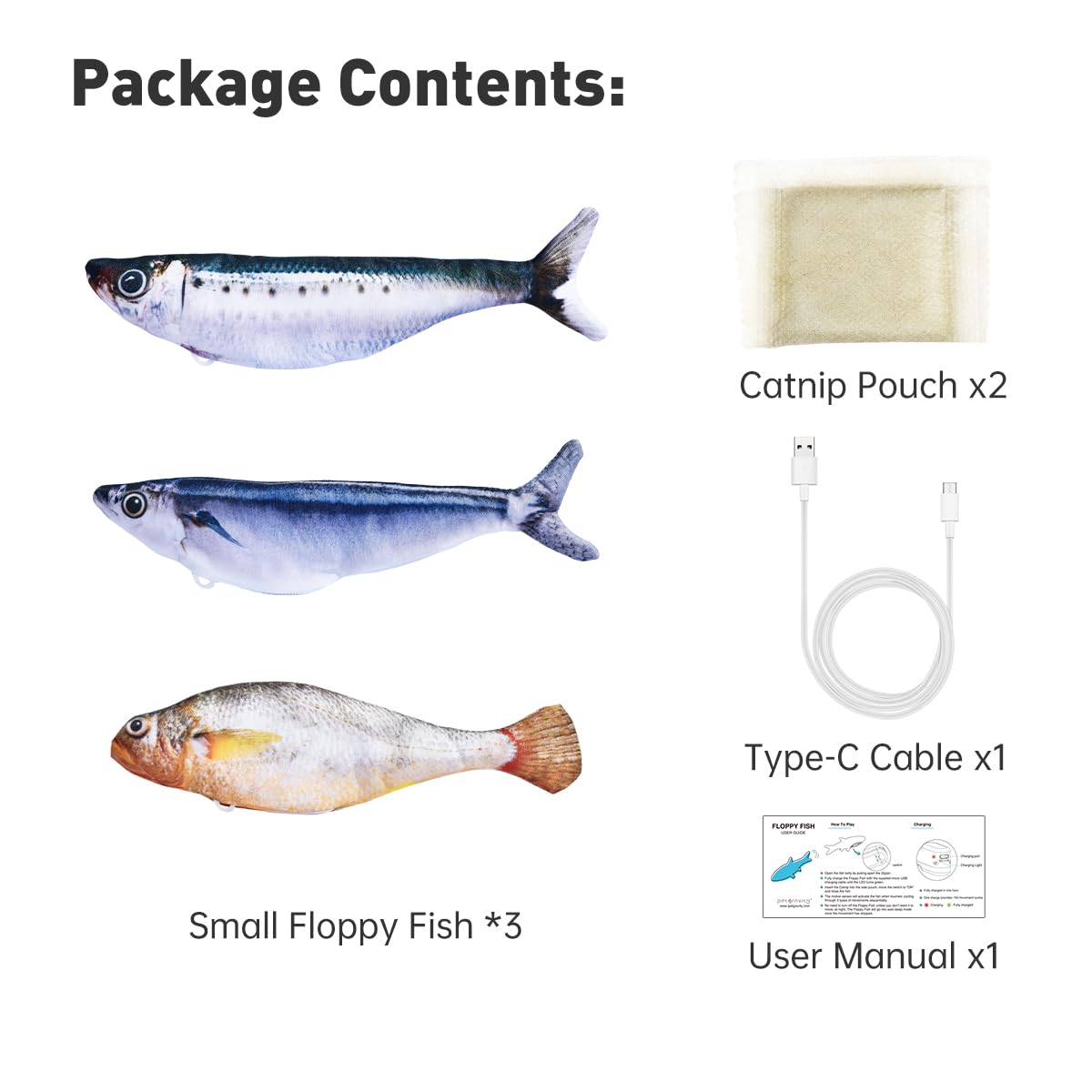 Petgravity Bite-Sized Flopping Fish Toy gift-ready packaging.