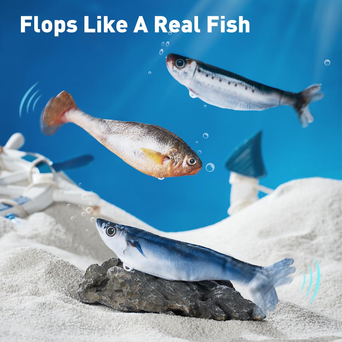 Petgravity Bite-Sized Flopping Fish Toy soft plush texture for gentle chewing.