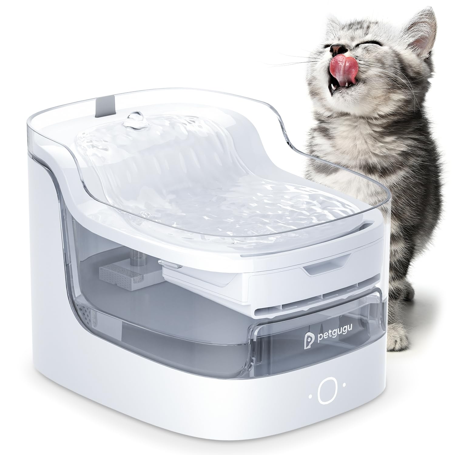 PETGUGU PF1L front view shows compact fountain for multi-pet homes.