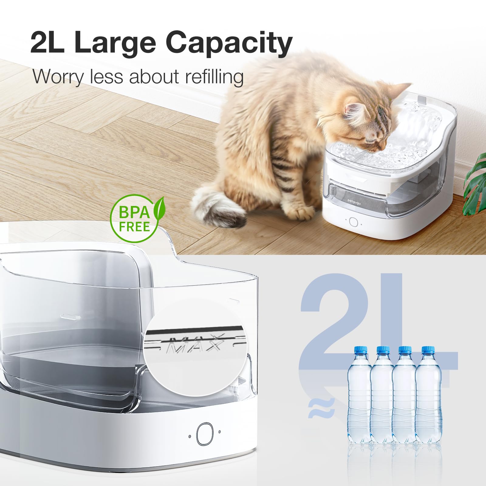 PETGUGU PF1L non-slip base ensures fountain stability.