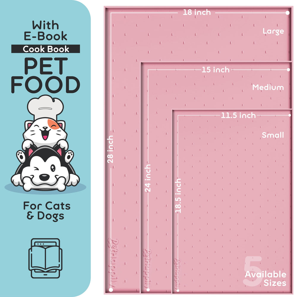 PetHappily dog food mat shows non-slip bowl feature for stable feeding.