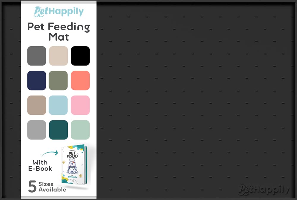 PETHAPPILY dog food mat with raised edges keeps spills contained during mealtime.