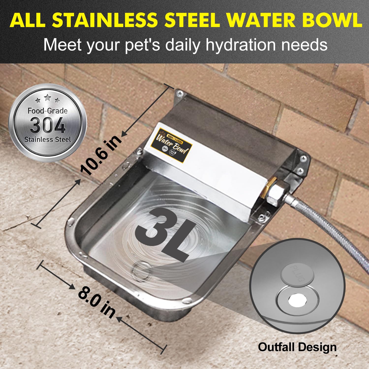 PETHIND 3L outdoor water bowl front view highlights ample capacity for daily hydration