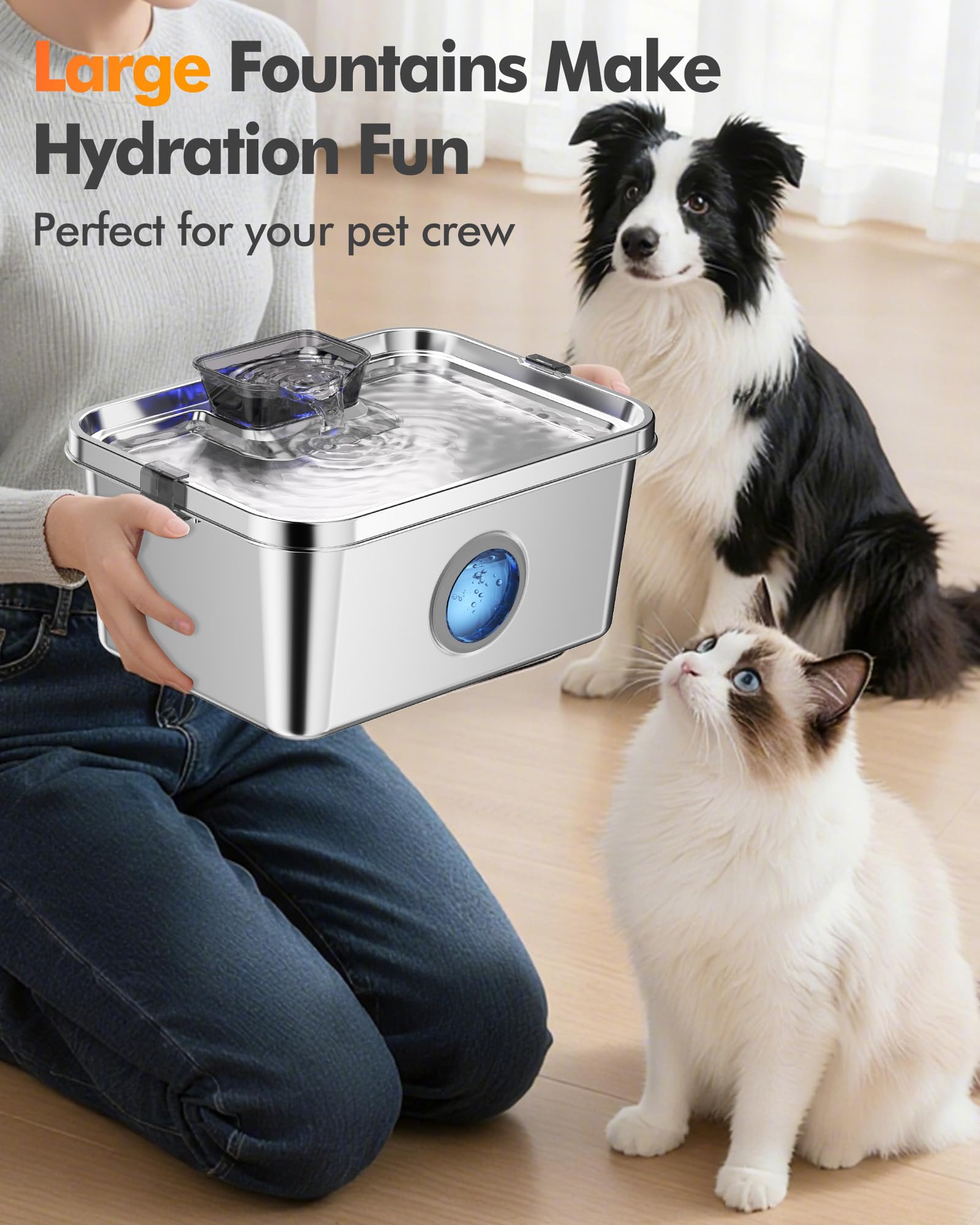 PETHIND stainless steel dog fountain bowl highlights hygienic, easy-to-clean design.
