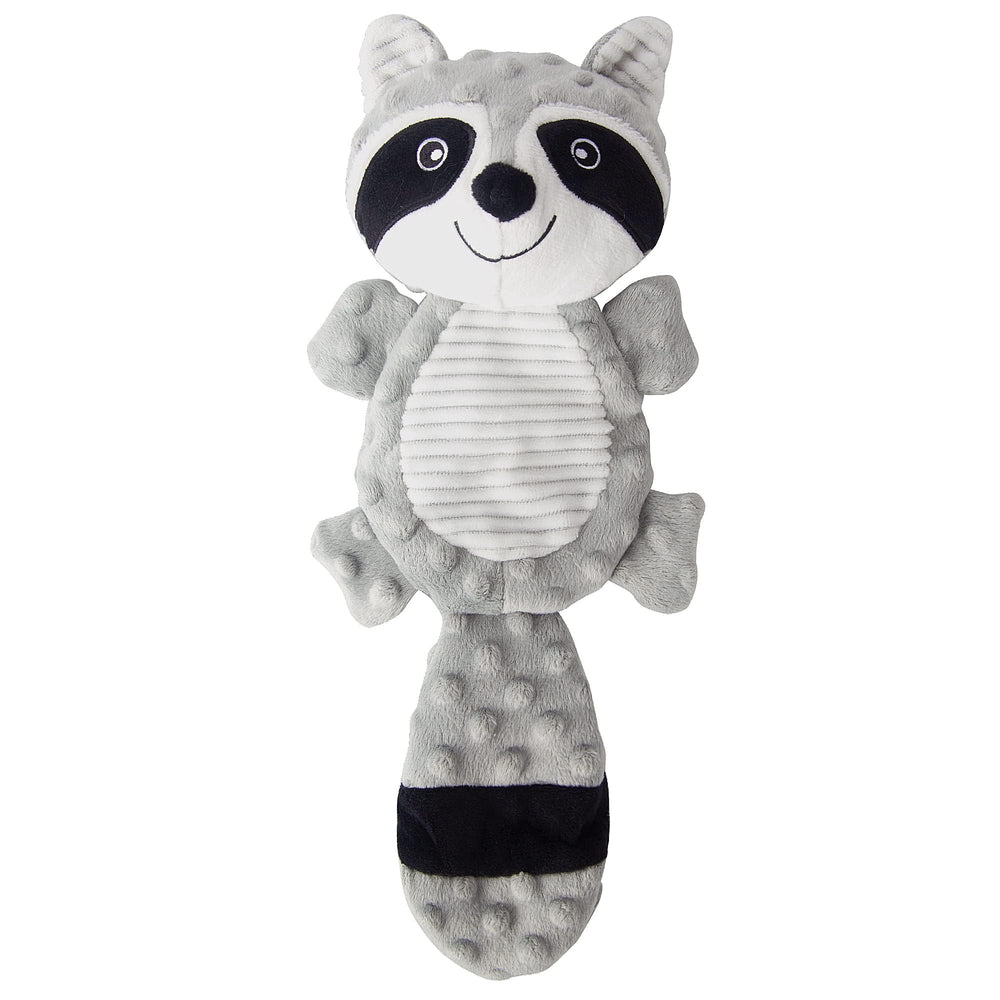 PetHomey no-stuffing squeaky dog toy raccoon gray for interactive play and anxiety relief.