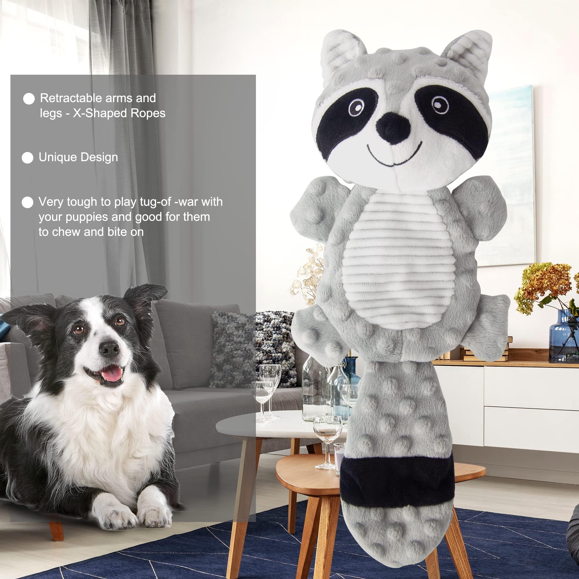 PetHomey two-shape plush dog toy includes raccoon and another animal for variety.