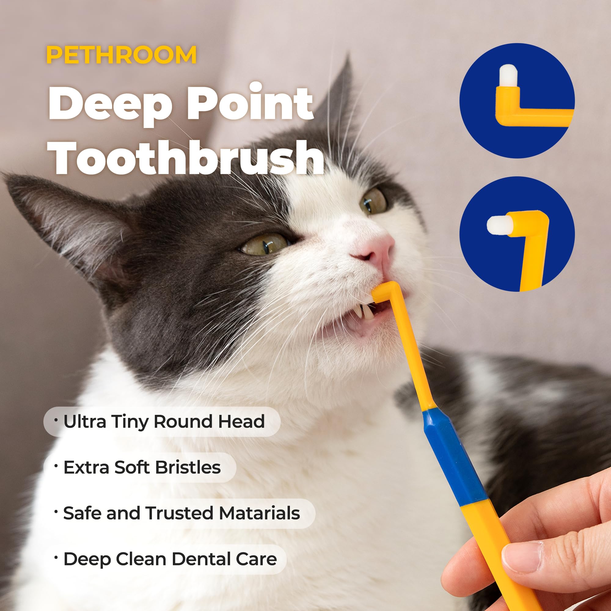 PETHROOM 0.08mm bristles close-up for gentle tartar removal.