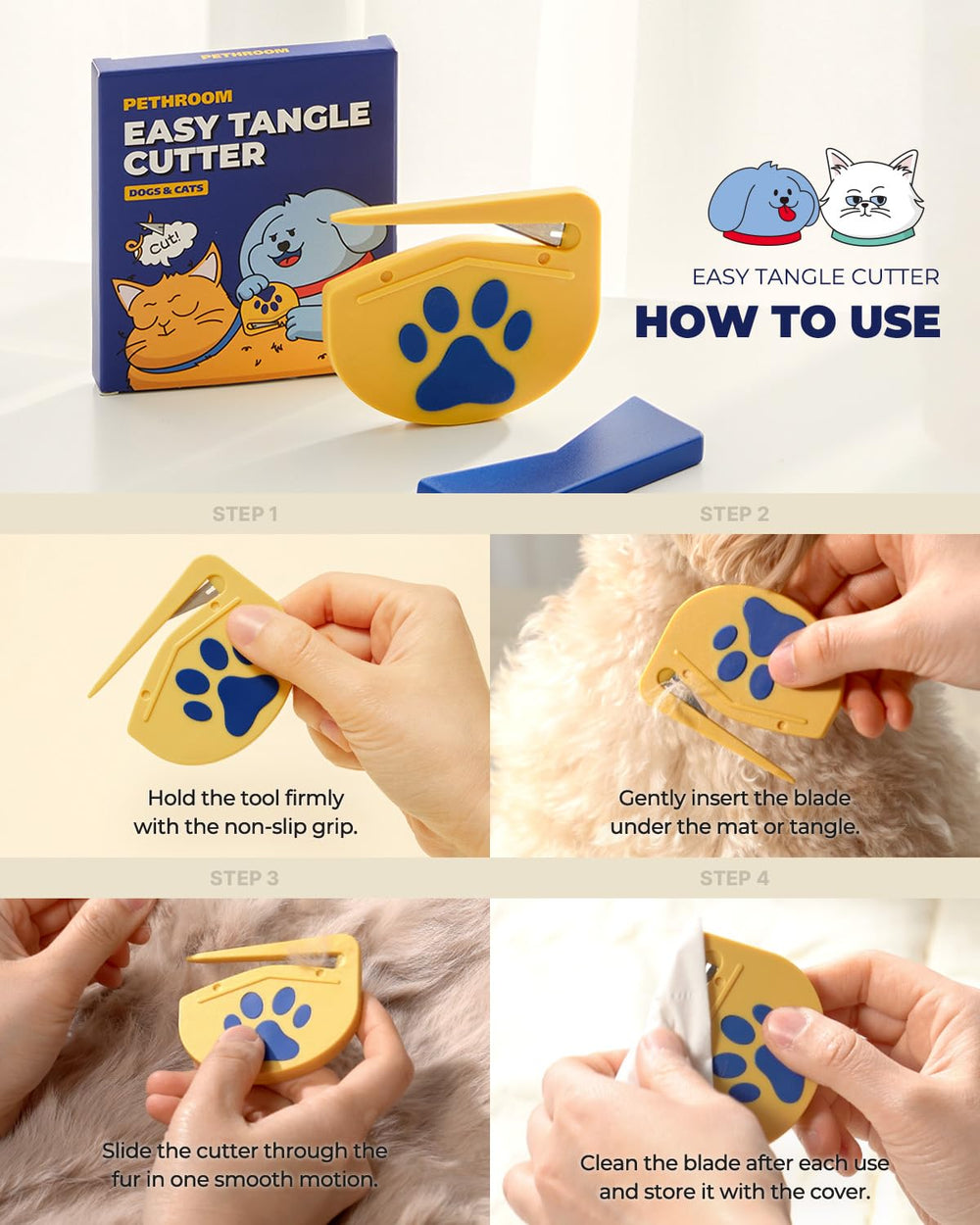 PETHROOM Easy Tangle Cutter in a pet grooming session during playtime
