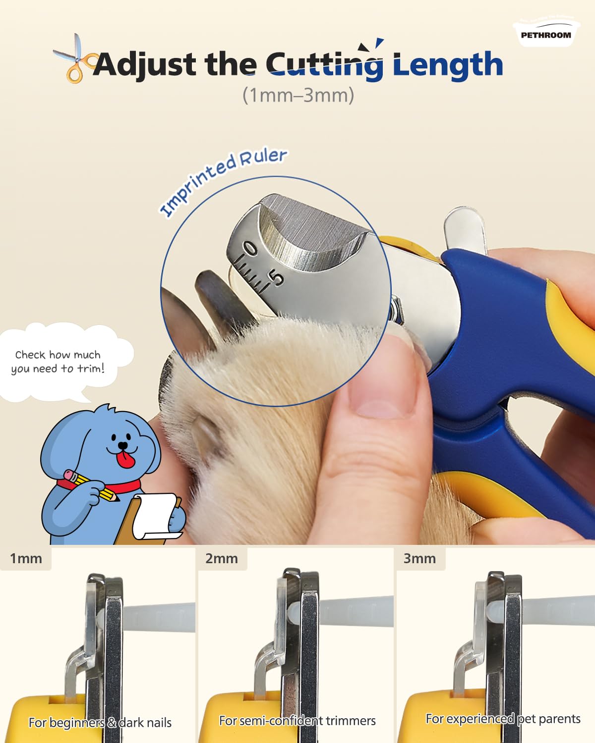PETHROOM ergonomic rubber-coated handles offer comfortable, non-slip grip during long grooming sessions.