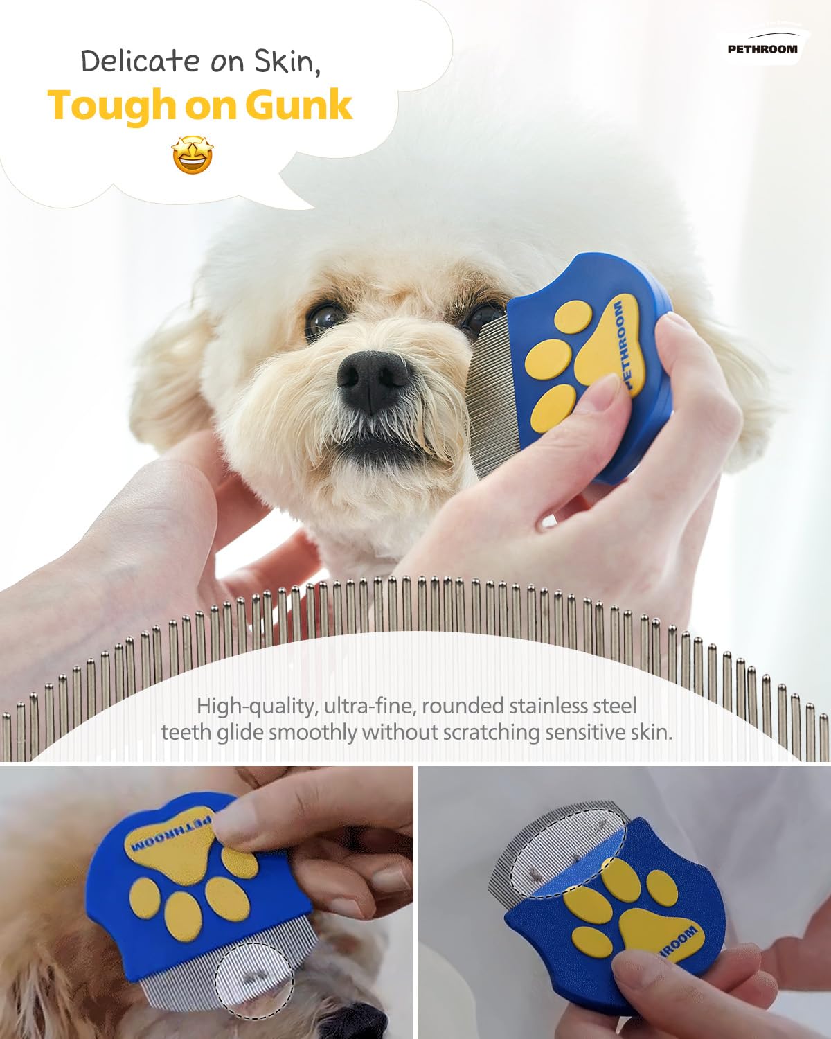 PETHROOM eye comb suitable for all fur types on cats and dogs